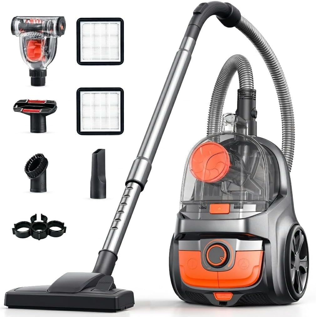 Aspiron 40Kpa Canister Vacuum Cleaner, Bagless with HEPA Filter & Auto Cord Rewind