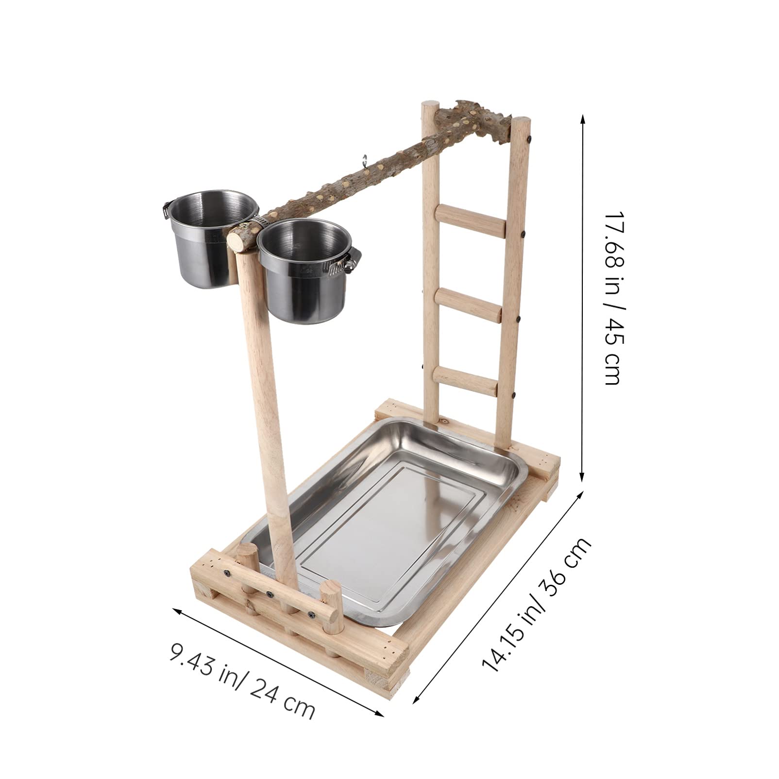 BESPORTBLE Escalera de Madera para Pájaros Escalera de Entrenamiento para Trepar Juguete Educativo para Pájaros Comedero de Acero Inoxidable para Psittacus y Parrots