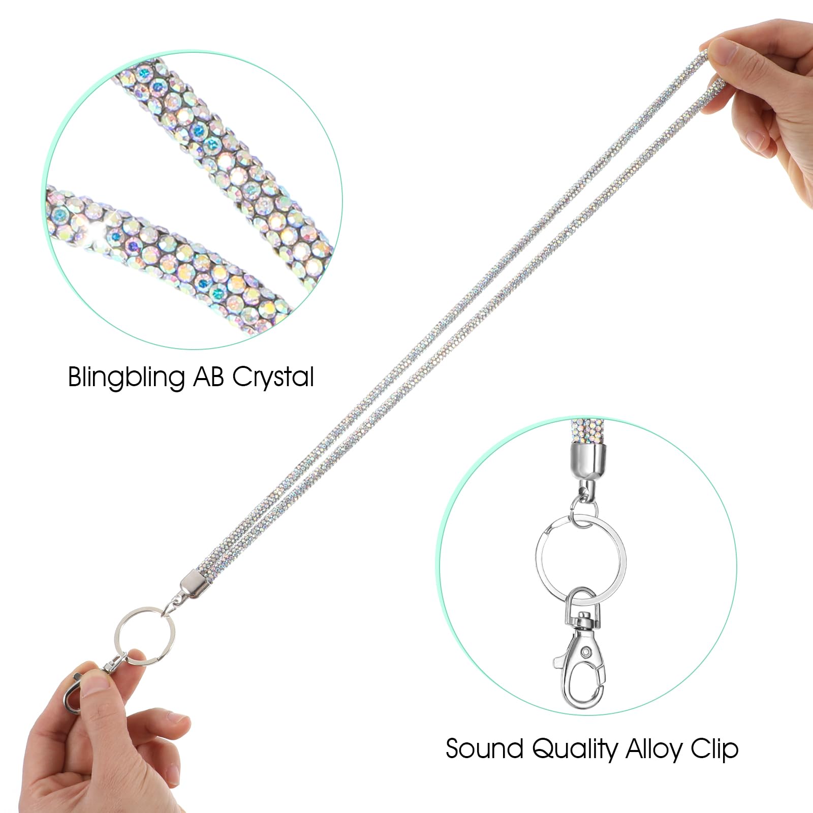 Schlüsselband mit Kartenhalter,Ymapinc Kristall Umhängeband Schlüsselanhänger Glitzer Bling Strass Schlüsselbänder Kartenhalter Trageband mit Patch für Arbeit Visitenkarte Ausweis(48cm)