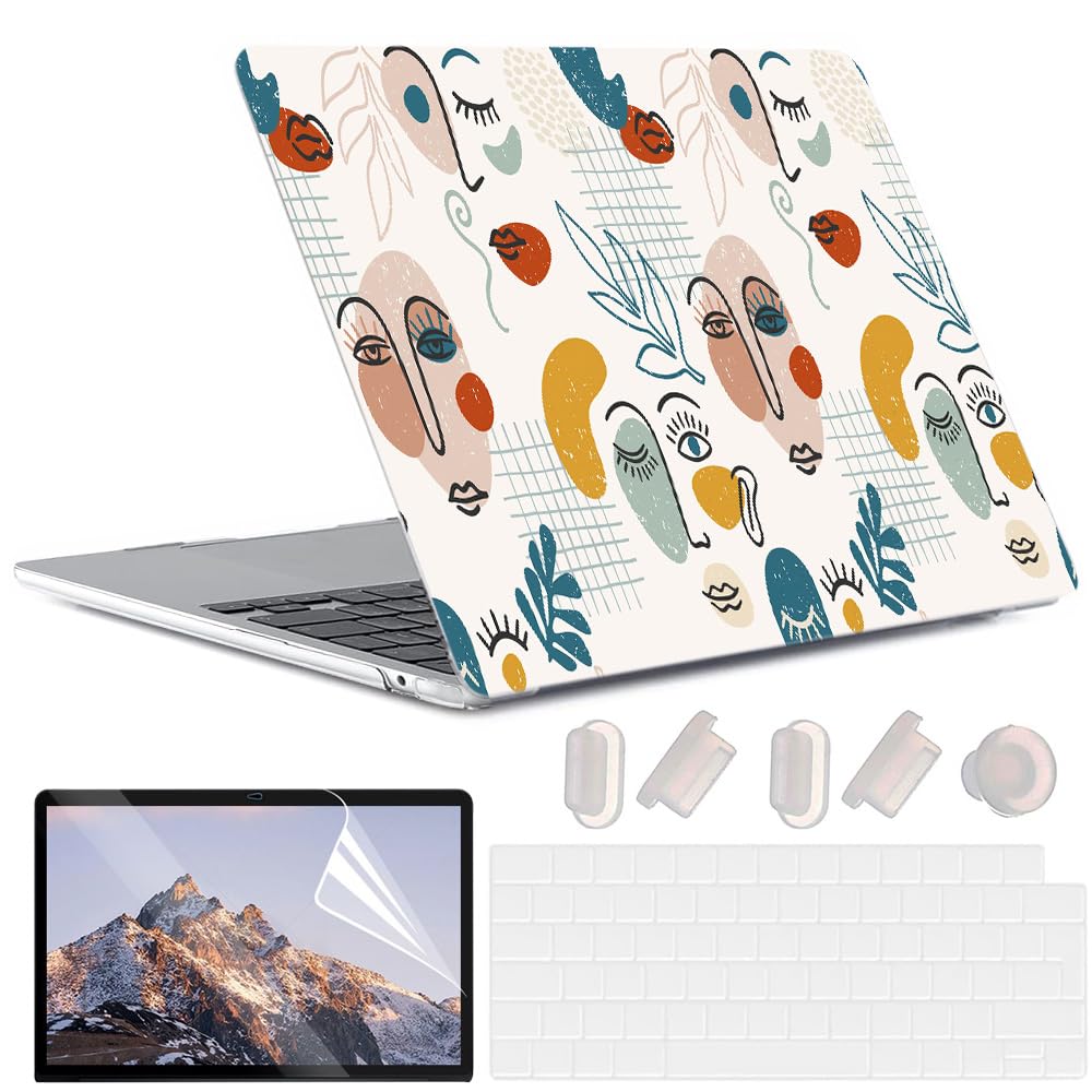 4 in 1 Custodia per MacBook Air 13,6 Pollici M3 M2 2024 A3113 e 2022 A2681, Cover Plastica Rigida Ultra Sottile + Tastiera Cover for Mac Air 13 M2 M3, Volto Umano Astratto 15