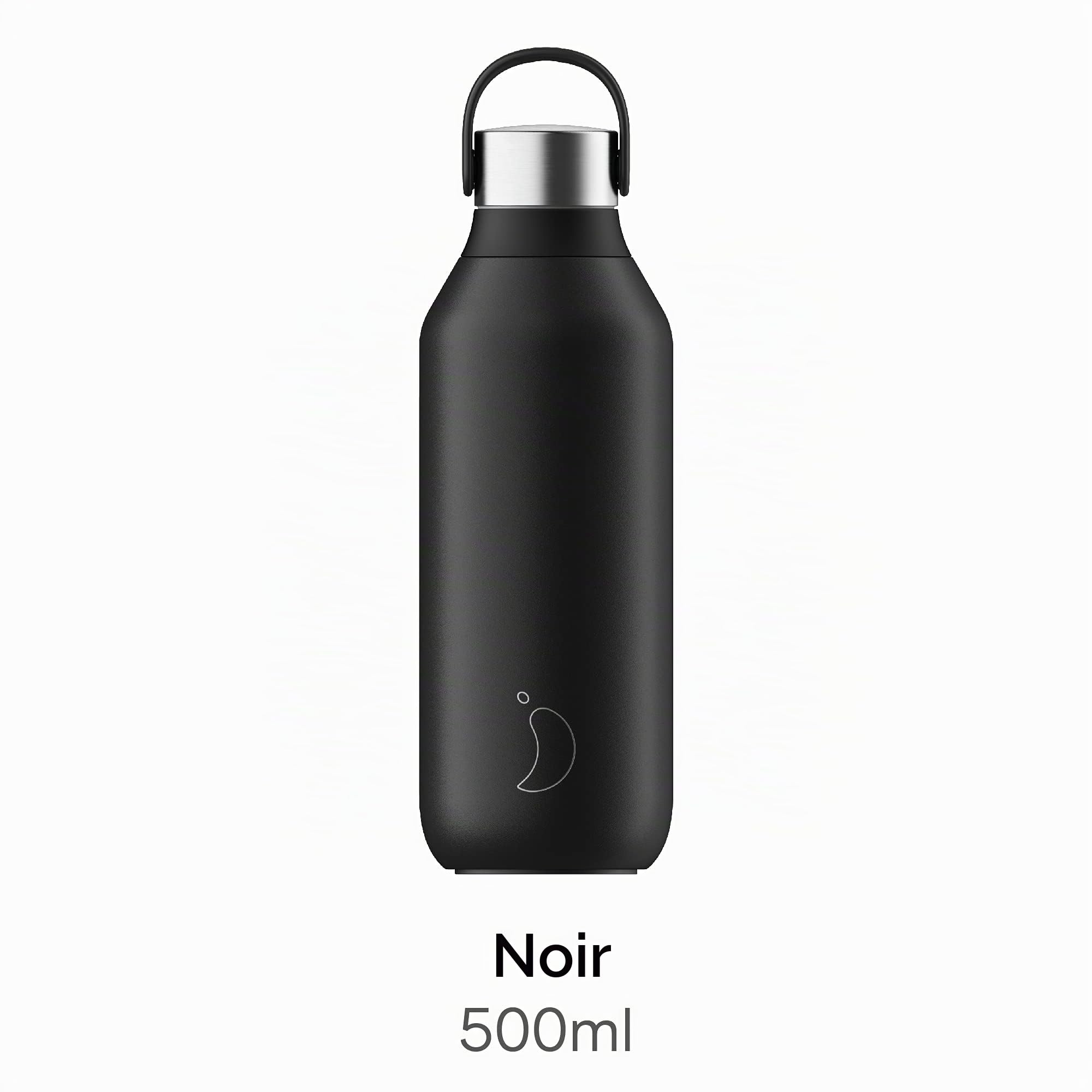 Chilly's Gourde Series 2 - Bouteille Isotherme en Inox avec Collerette Souple & Anse - Thermos pour Boissons Chaudes & Froides - Étanche, Sans Condensation - Abyss Black, 500ml