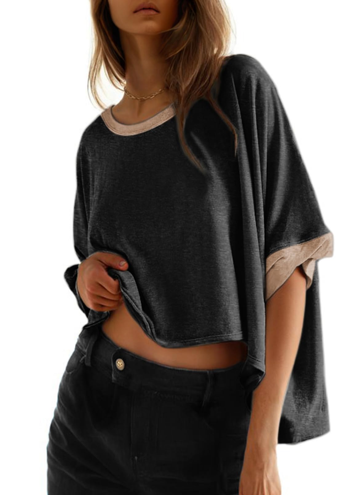 Dokotoo Summer Shirts 2025 Womens Solid T Shirts for Women Loose Oversized Tops Basic Tee