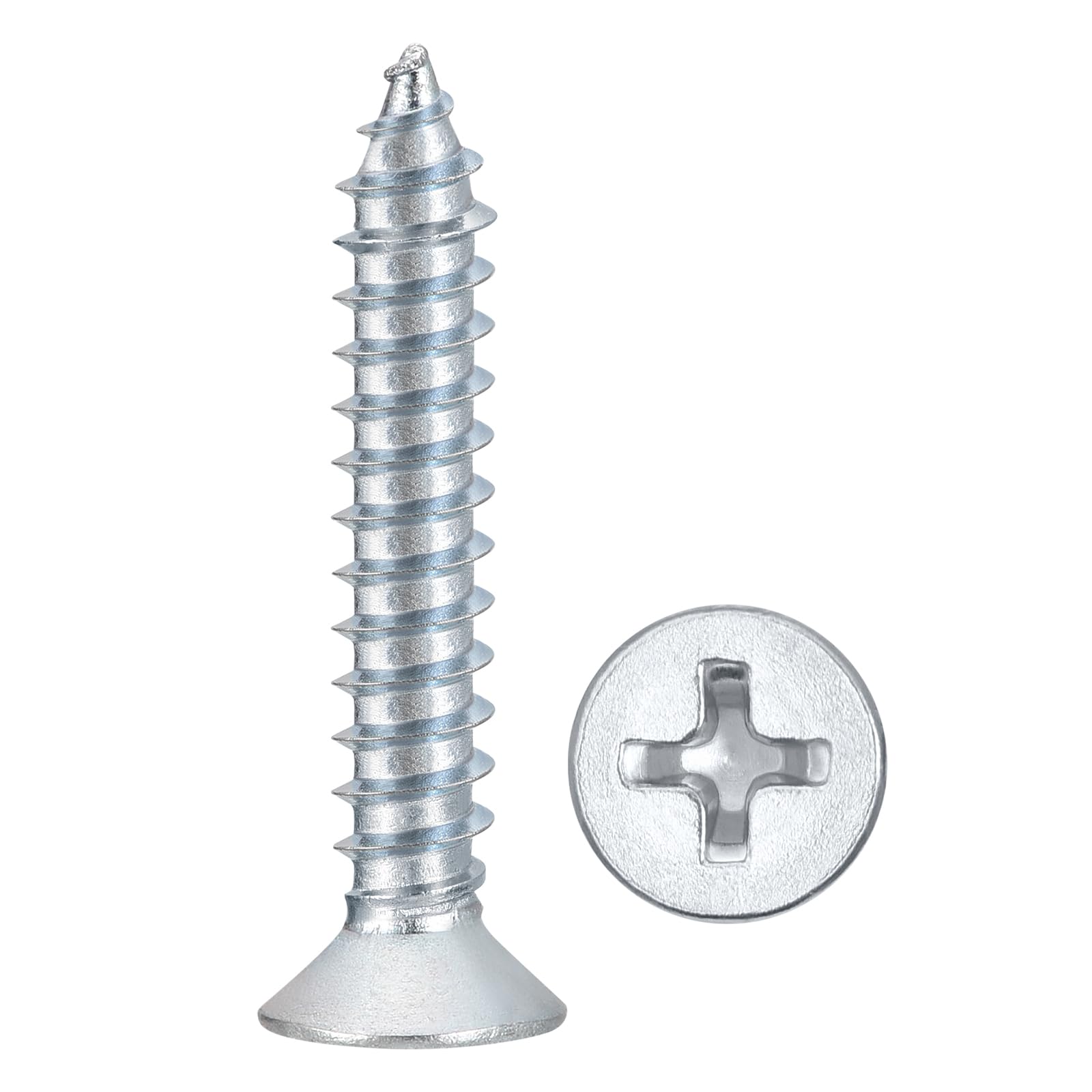METALLIXITY Countersunk Phillips Wood Screws (#12x1-1/4") 100Pcs, Carbon Steel Coarse Thread Phillips Drive Flat Head Wood Screws - for Furniture Installation Repair, Bluish-white