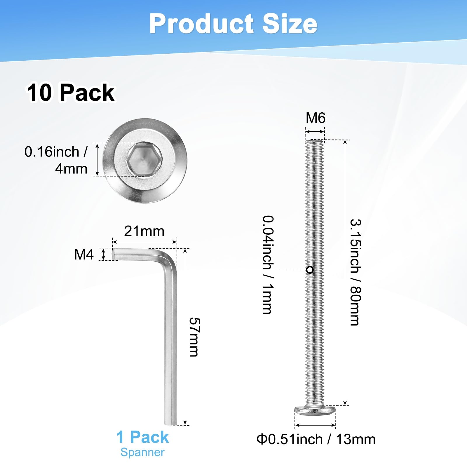 M METERXITY 10-Pack Flat Head Socket Cap Screws - Image 3