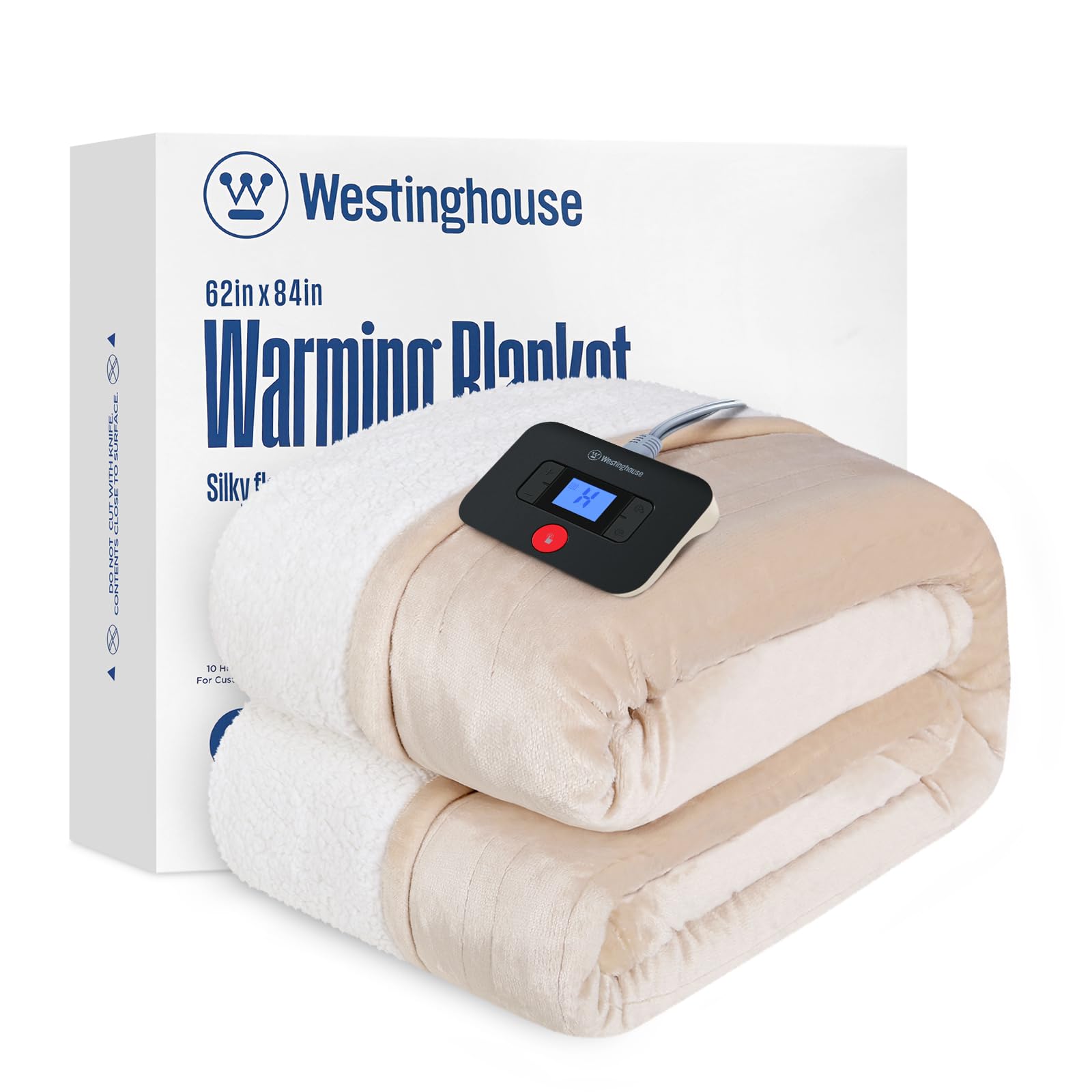 Photo 1 of Westinghouse Electric Blanket Twin, Heated Blanket Twin Size with 10 Heating Levels and 1 to 12 Hours Heating Time Settings, Flannel to Sherpa Reversible, Machine Washable (62" x 84", Beige)