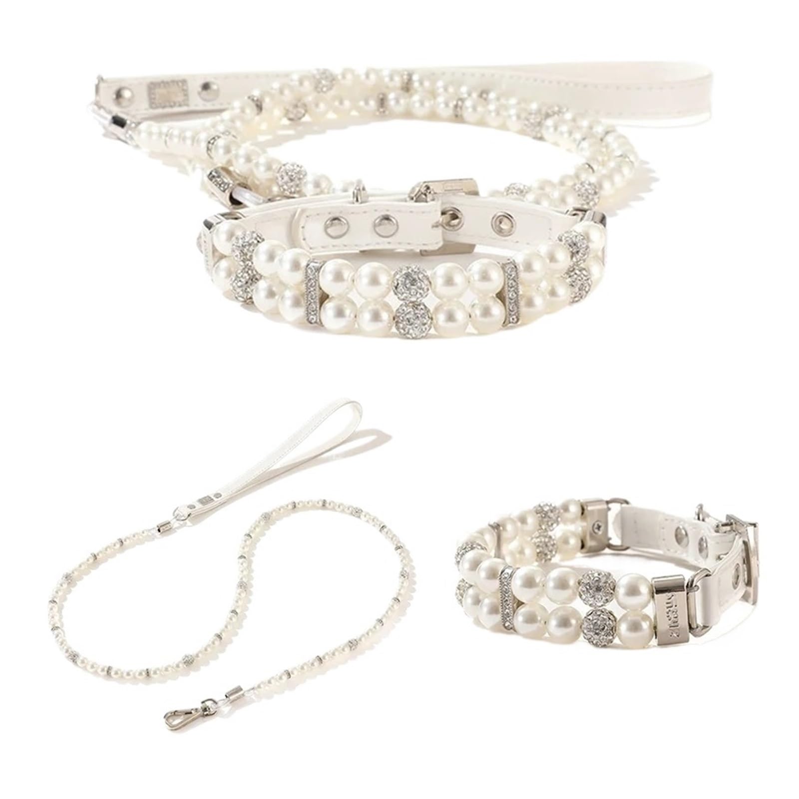 Collier et laisse de luxe pour animaux en cuir et strass | Chic