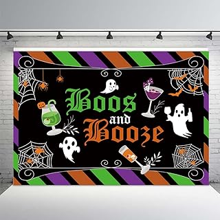 MEHOFOND Halloween Party Backdrop Boos and Brews Banner Spooktacular Adult Spooky Happy Halloween Party Supplies Ghost Spider Bat Decorations Photography Background 7x5ft