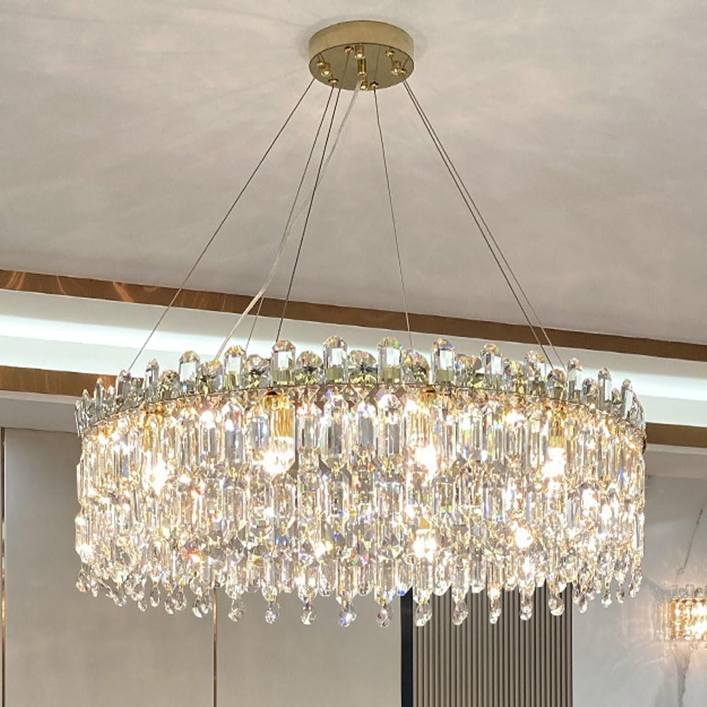 HXYSXHJUO E14 simple light luxury crystal chandelier, modern high grade led light, creative K9 for living room dining bedroom study lamps and lanterns,100cm