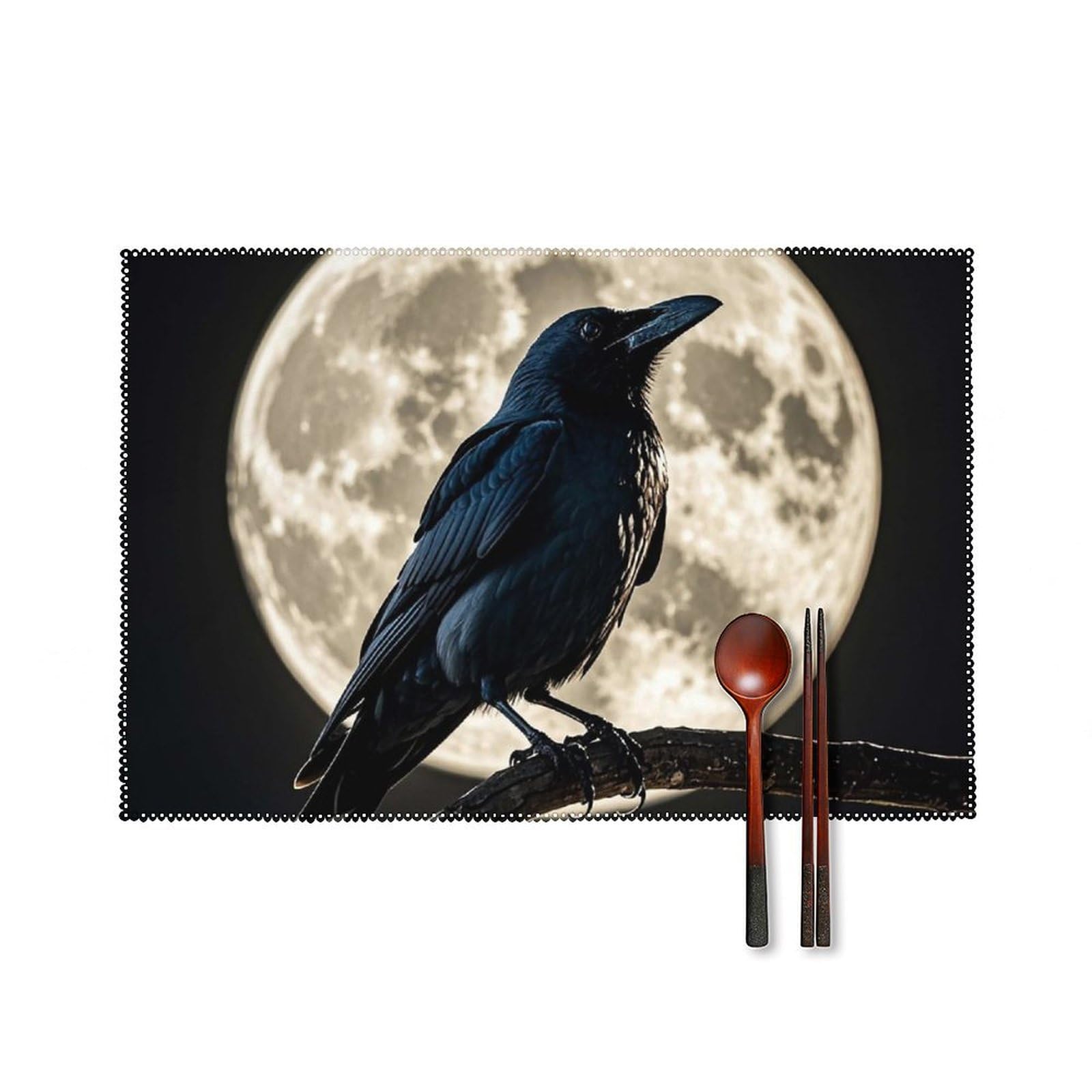 Napperon corbeau noir pleine lune durable haut de gamme table