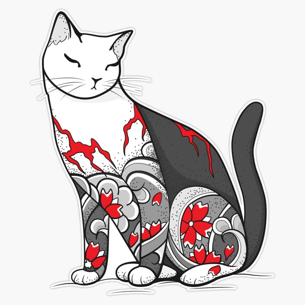Cat in Cherry Blossom Tattoo Sticker Decal Vinyl Bumper Stickers Waterproof 5