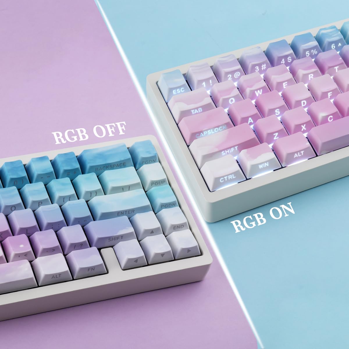 Nasadki klawiszy PBT - zestaw nasadek na klawisze gradientowe niebo, 133 klawisze Double Shot Shine Through Keycaps, profil wiśni, minimalistyczny styl, niestandardowa nasadka klawiszy do klawiatur