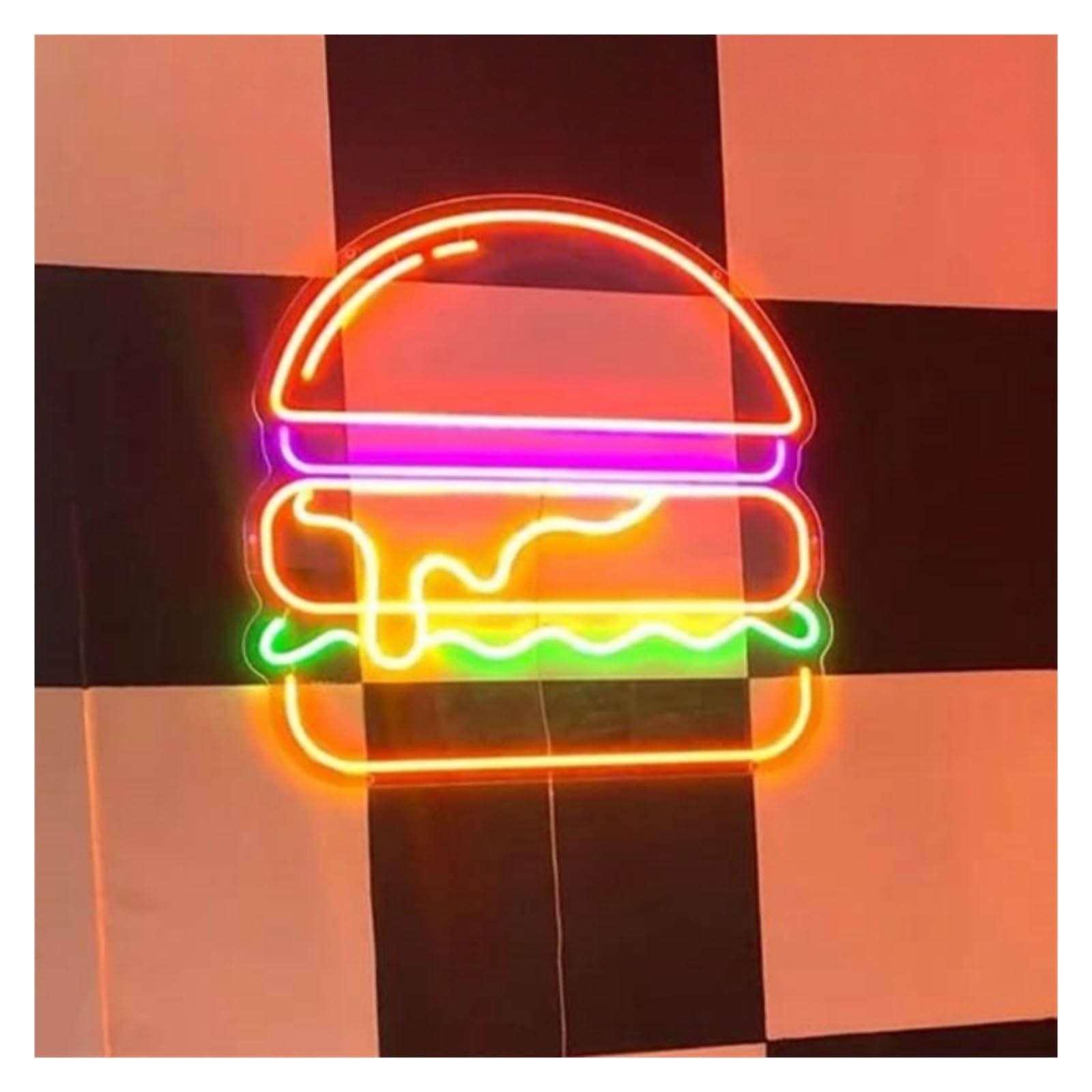 LEMST Signs Lamp Burger Neon Sign USB Powered Adjustable Brightness Hamburger Lights, for Shop Wall Decoration 50cmx50cm