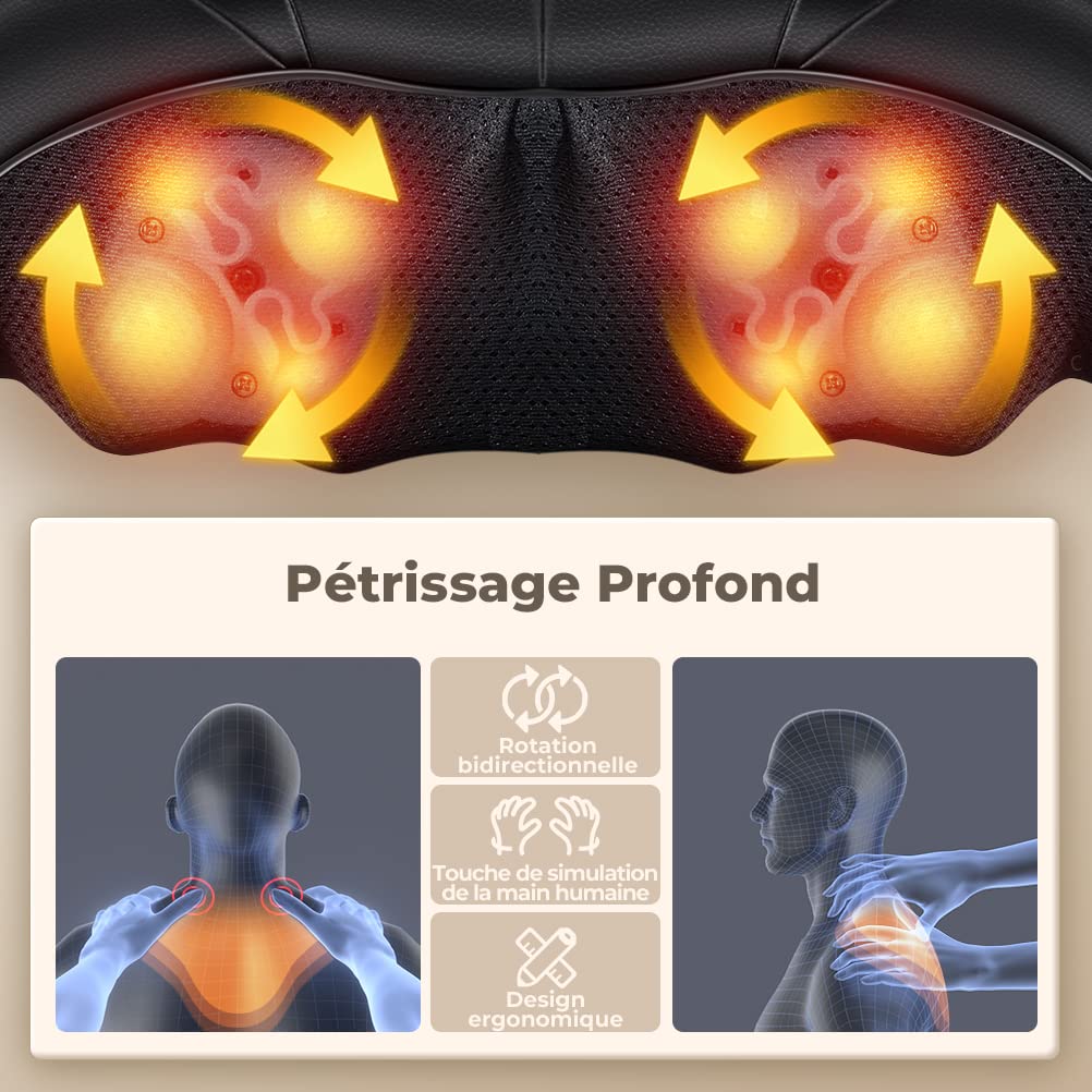 ELEHOT-Store Masseur Cervical Rotatif 4D, Massage avec Rouleaux de Shiatsu Masseur, 45°C Thérapie Thermique Massage Dos Nuque Cervicales Epaule, Vitesse Réglable, Cadeaux pour Maman Papa Aînés
