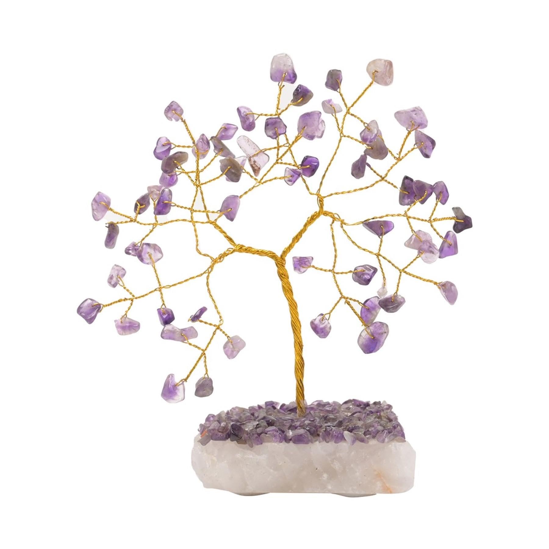 Sophia Serenity, Gemstone Tree, Geninue Purple Amethyst on White Quartz Base Decorative Ornament