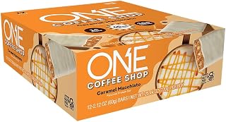 ONE Coffee Shop Protein Bars + Caffeine, Caramel Macchiato, Gluten Free Protein Bars with 20g Protein and only1g Sugar, Guilt-Free Snacking for High Protein Diets, 2.12 oz (12 Count)