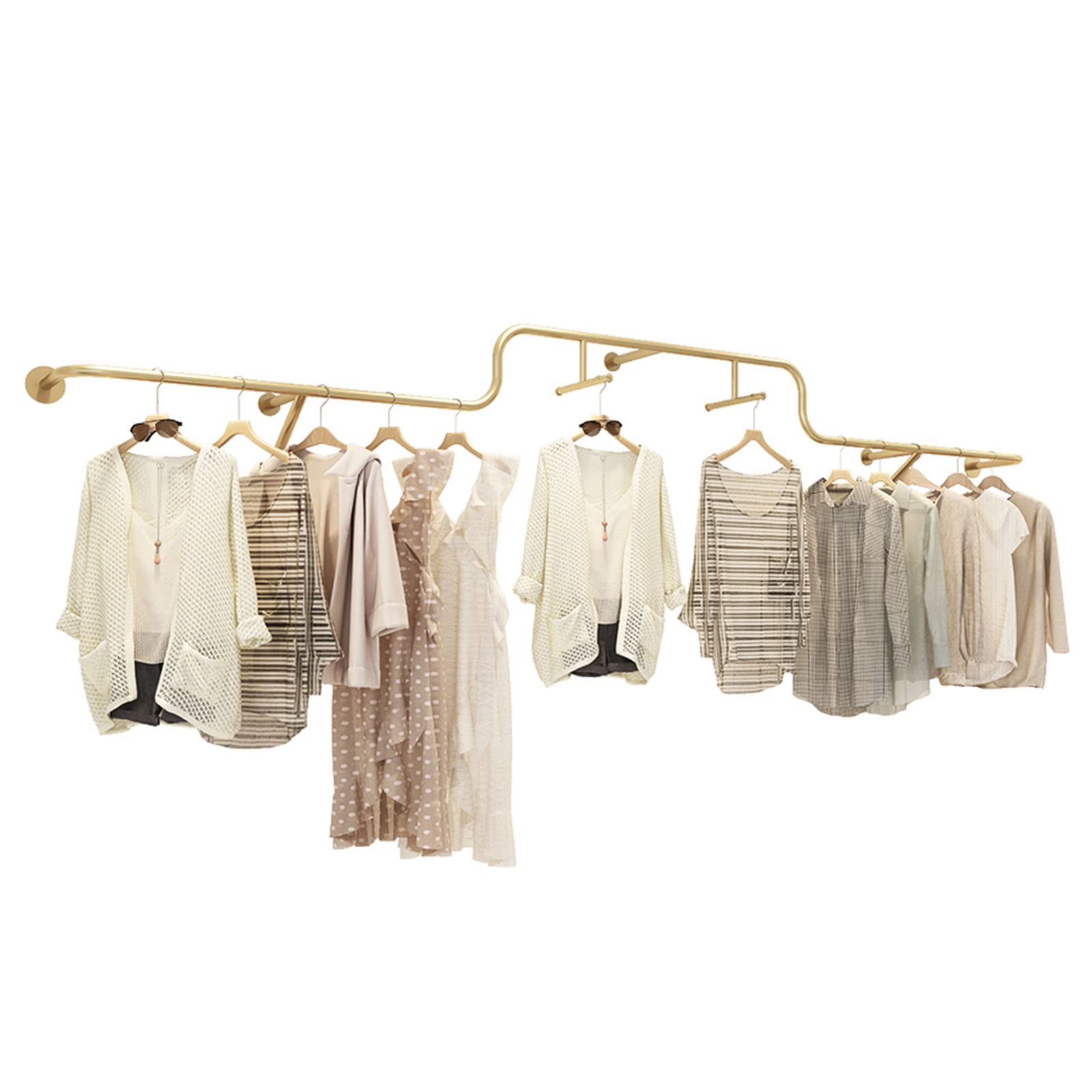 GTHTUHFD Industrial Pipe Clothes Rack Wall Mounted Iron Garment Display Rack With Floating Shelves For Boutique Retail And Closet Storage,400cm