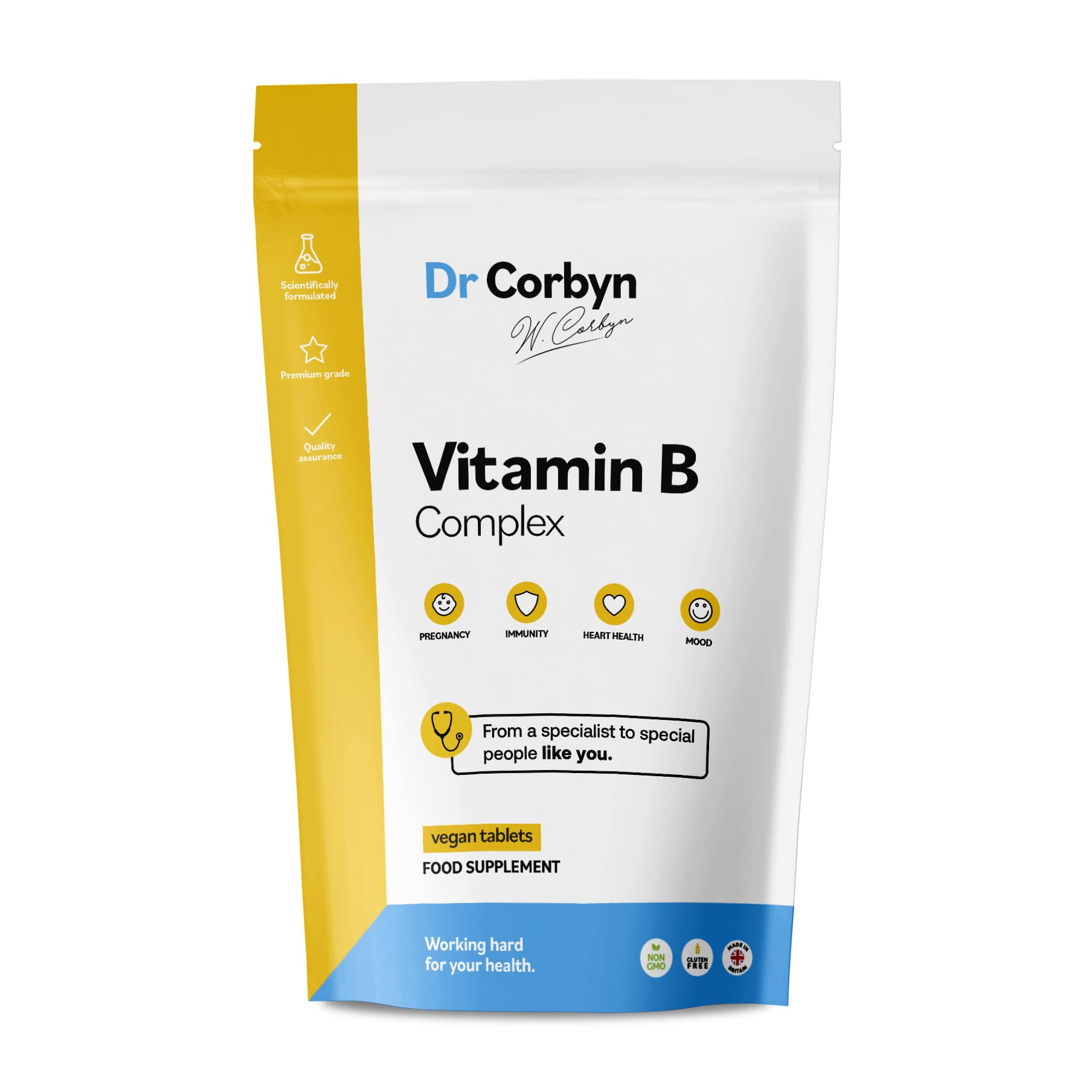 Dr Corbyn Vitamin B Complex Tablets | All 8 B Vitamins | Vitamins B1, B2, B3, B5, B6, B12, Biotin & Folic Acid | 100% RDA | Vegan & Vegetarian Friendly (120 Tablets)