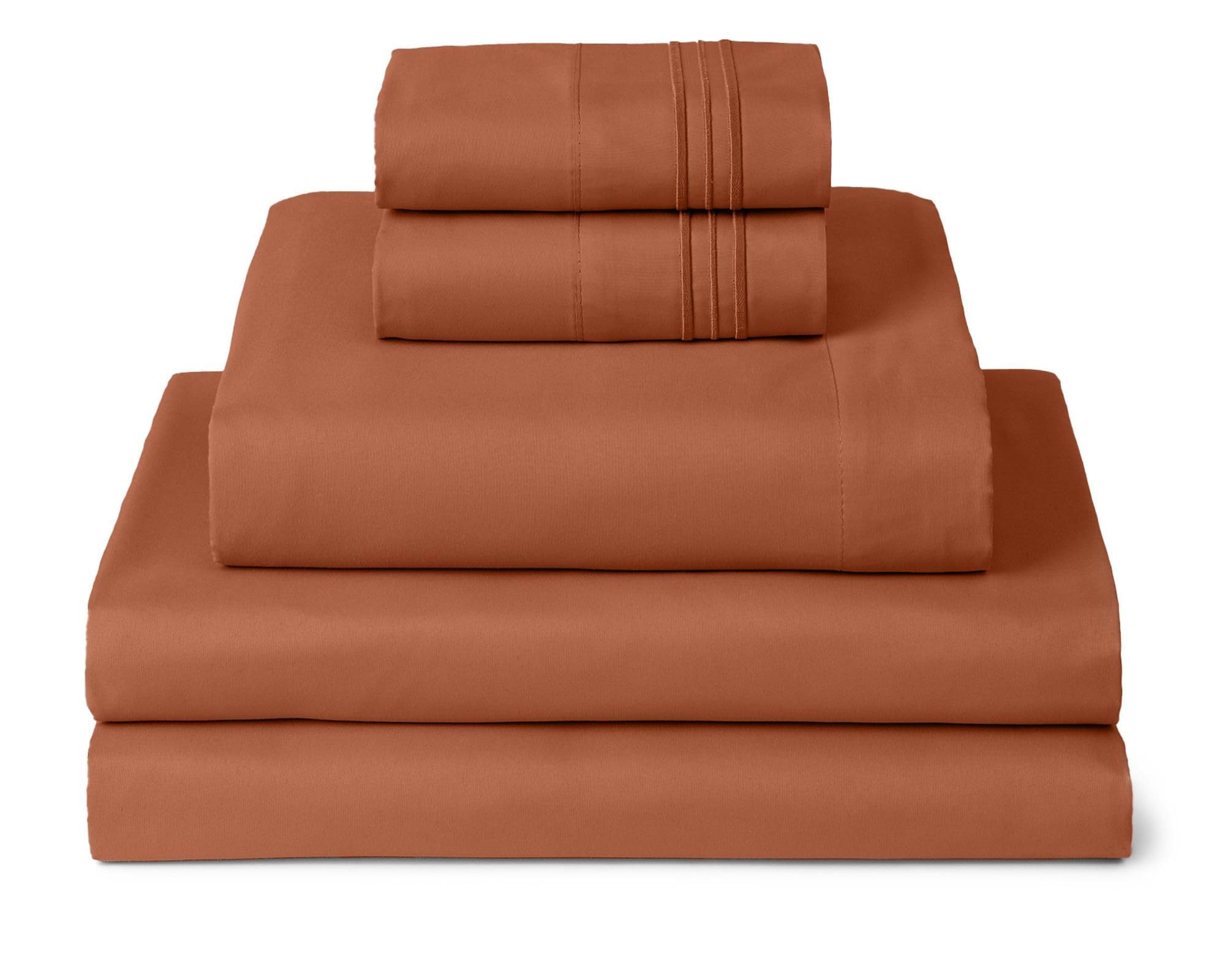 Mellanni Split King Sheets Set - 5 PC Iconic Collection Bedding - Hotel Luxury, Extra Soft, Cooling Bed Sheets - Wrinkle, Fade, Stain Resistant (Split King, Terracotta)