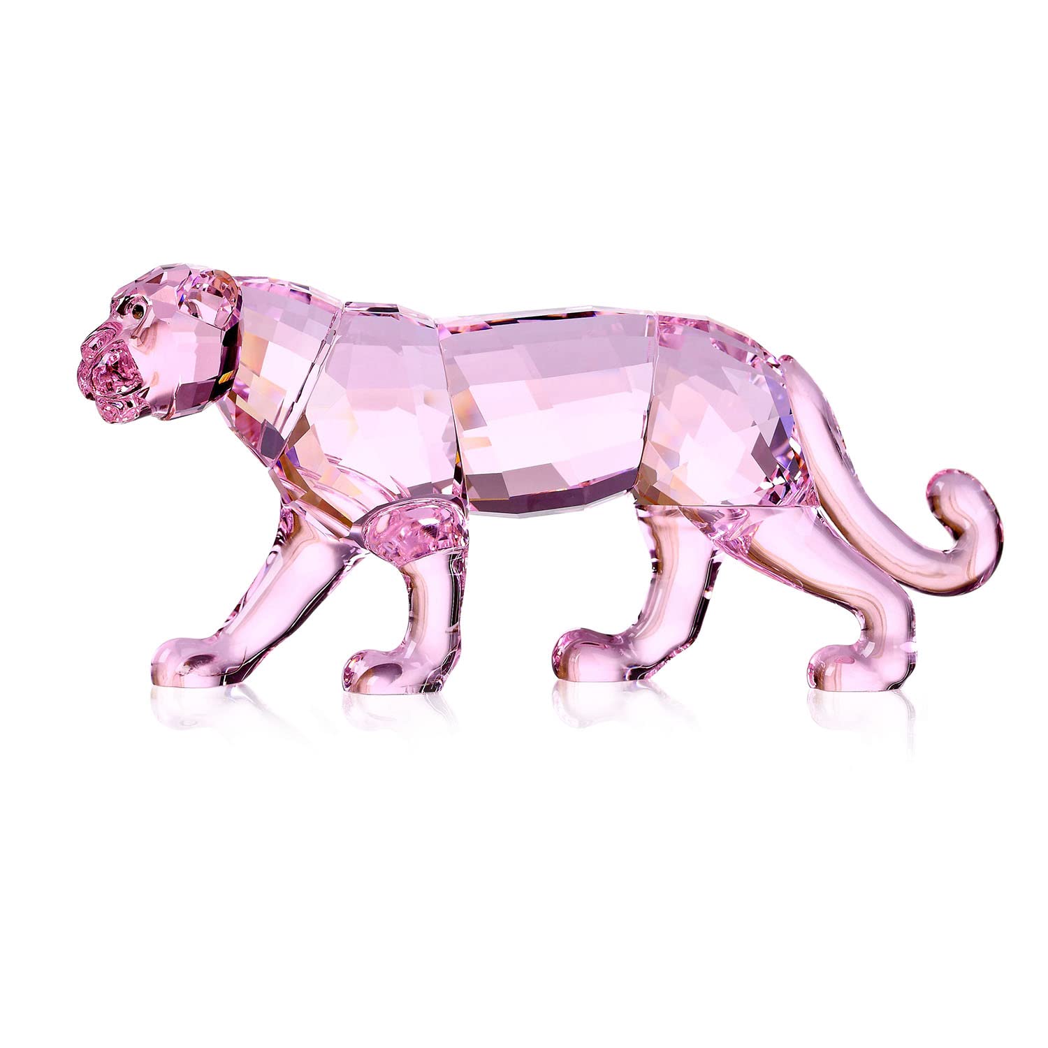 Crystal Leopard Cheetah Realistic Animal Art Figurine Collection Table top Ornament Statue Home Decor (Pink)
