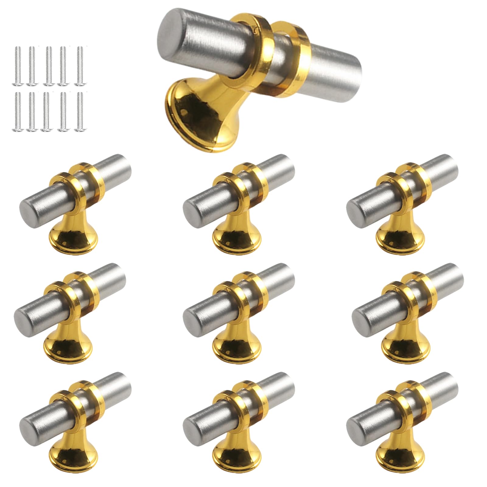 GLDFYYDS 10pcs Cabinet Handles & Wardrobe Door Pulls, Stainless Steel Modern Minimalist Drawer Handles, Upgrade Replacement Hardware Fittings for Kitchen Cabinet & Bedroom Drawers (Silver-Gold)