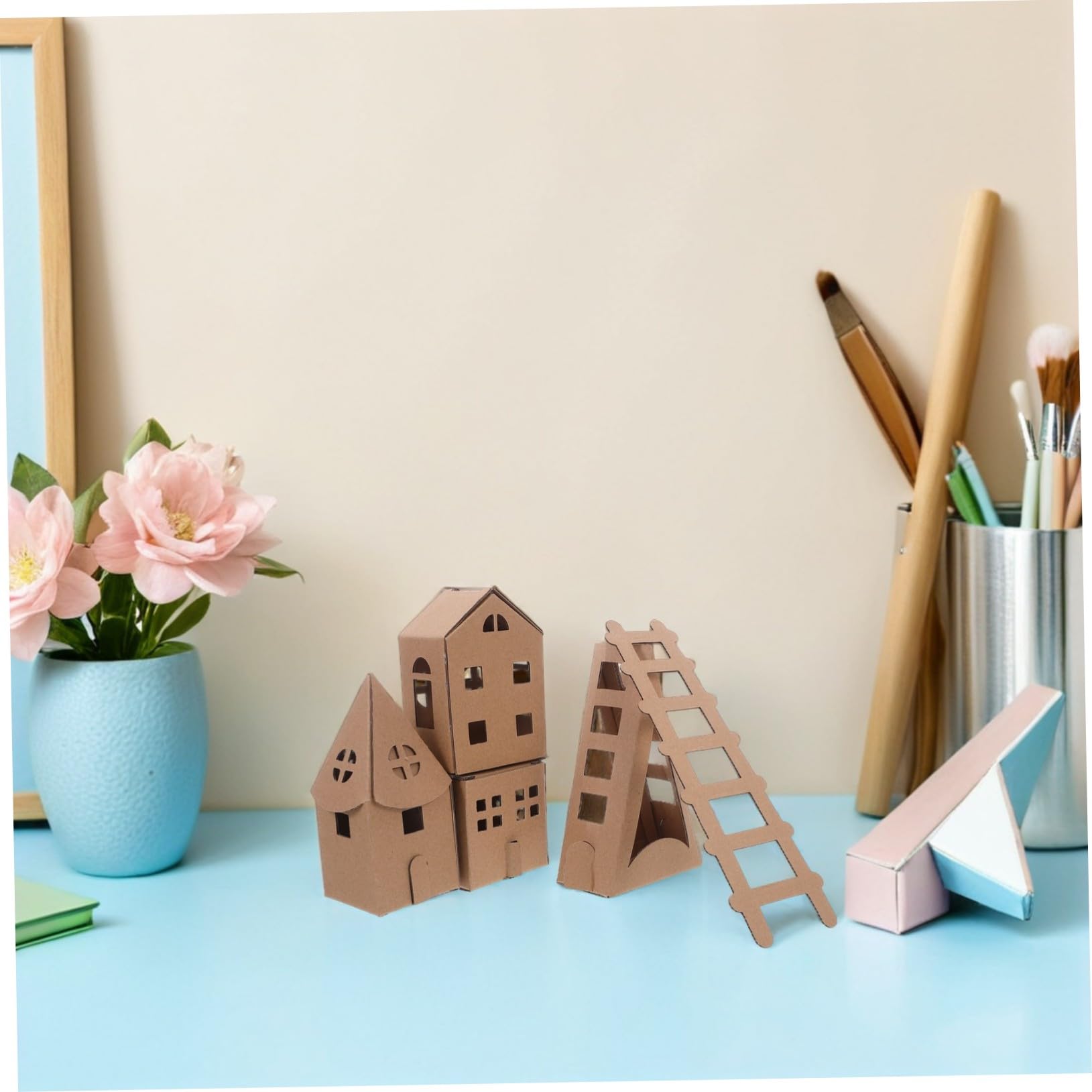 Lurrose Case di Cartone Miniatura per Kit DIY Casa da Colorare Modellino Cartonato per Scuola Asilo e Attività Creative Casa Piccola Portatile e Resistente