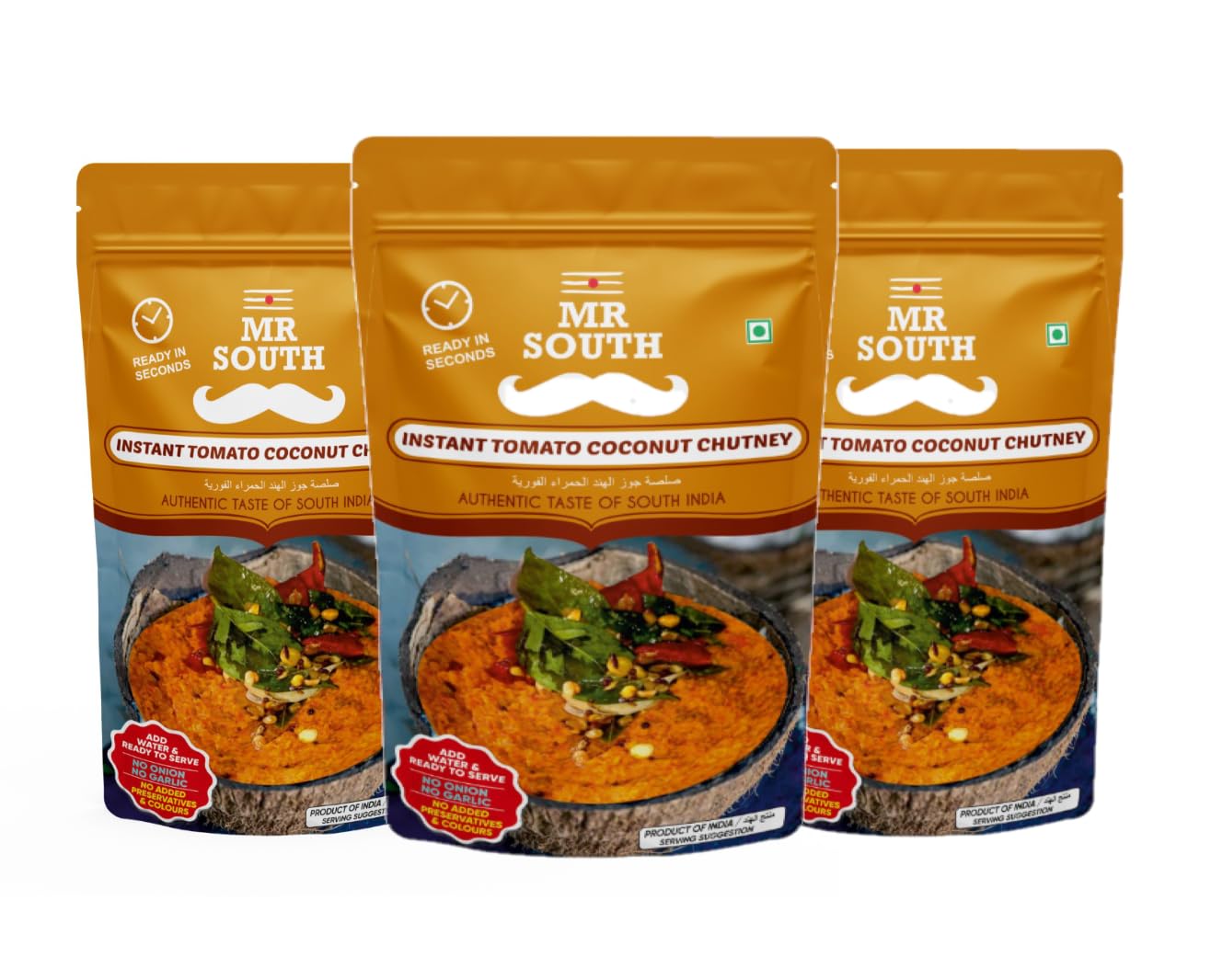 Mr South Instant Tomato Coconut Chutney | 80G - Pack of 3 | Dry Coconut | Groundnut | Delicious & Ready-to-Eat | No Onion, No Garlic | No Preservatives or Additives| No Artificial Colors