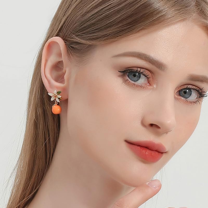 Orange Blossom Flower Enamel Stud Dangle Earrings Jewelry Gift Juicy Grape