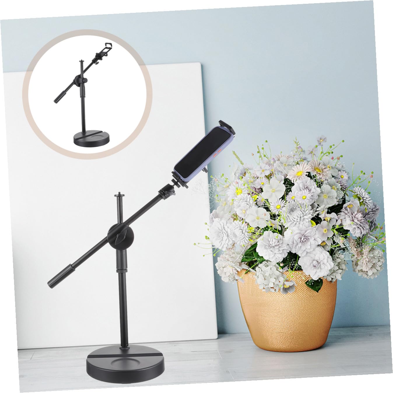 SHINEOFI Soporte Telescópico Ajustable para Teléfono Móvil Montaje Superior para Grabación y Dibujo Compatible con Smartphones y Tablets