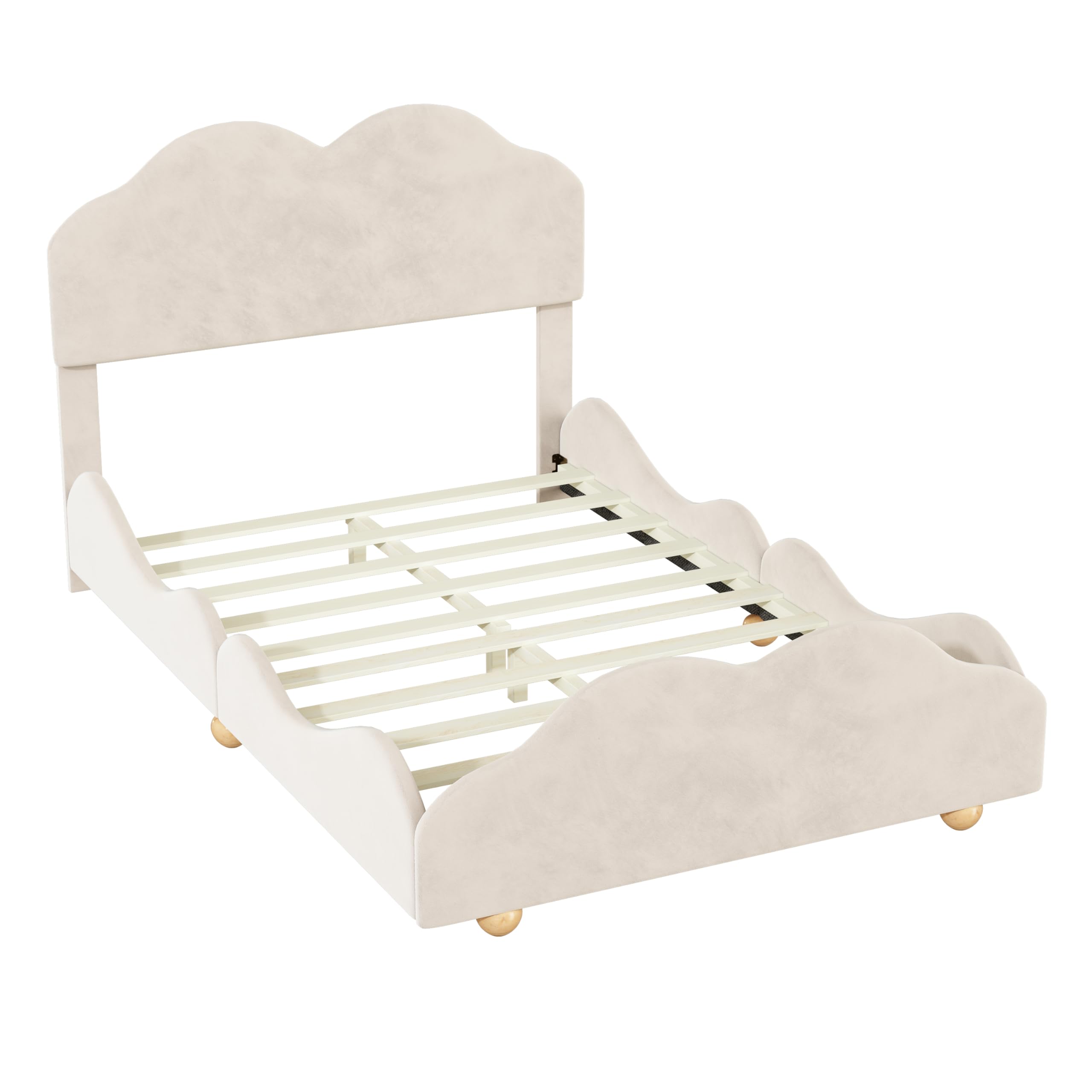 Full Size Upholstered Platform Bed with Cloud Shaped Bed Board, Solid Wood Supported Feet and Baffle, Easy to Install, for Bedroom, Guestroom