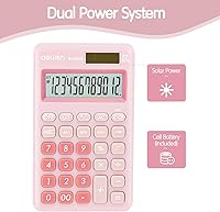 Vista 6 de Deli Calculadora básica de función estándar, calculadora de escritorio de 12 dígitos con pantalla LCD grande, calculadoras de oficina de energía Rosa