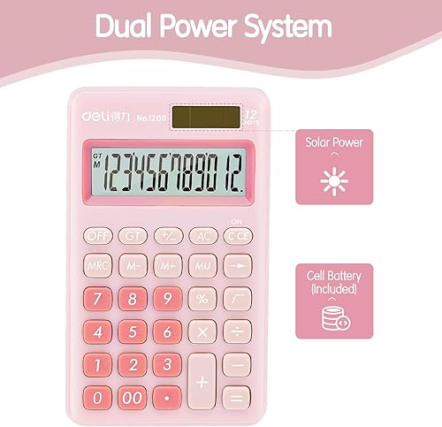 Miniatura 6 de Deli Calculadora básica de función estándar, calculadora de escritorio de 12 dígitos con pantalla LCD grande, calculadoras de oficina de energía
