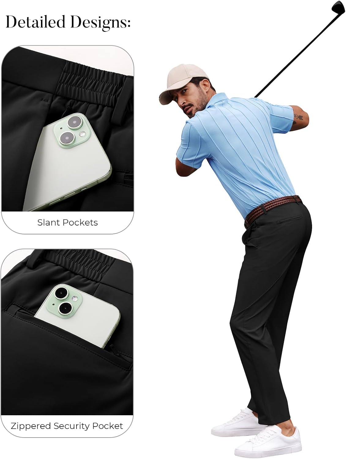 PJ PAULl Jones Mens Golf Pants Stretch Tapered Wrinkle Free Pants Casual Lightweight Trousers with 5 Pockets - Image 5