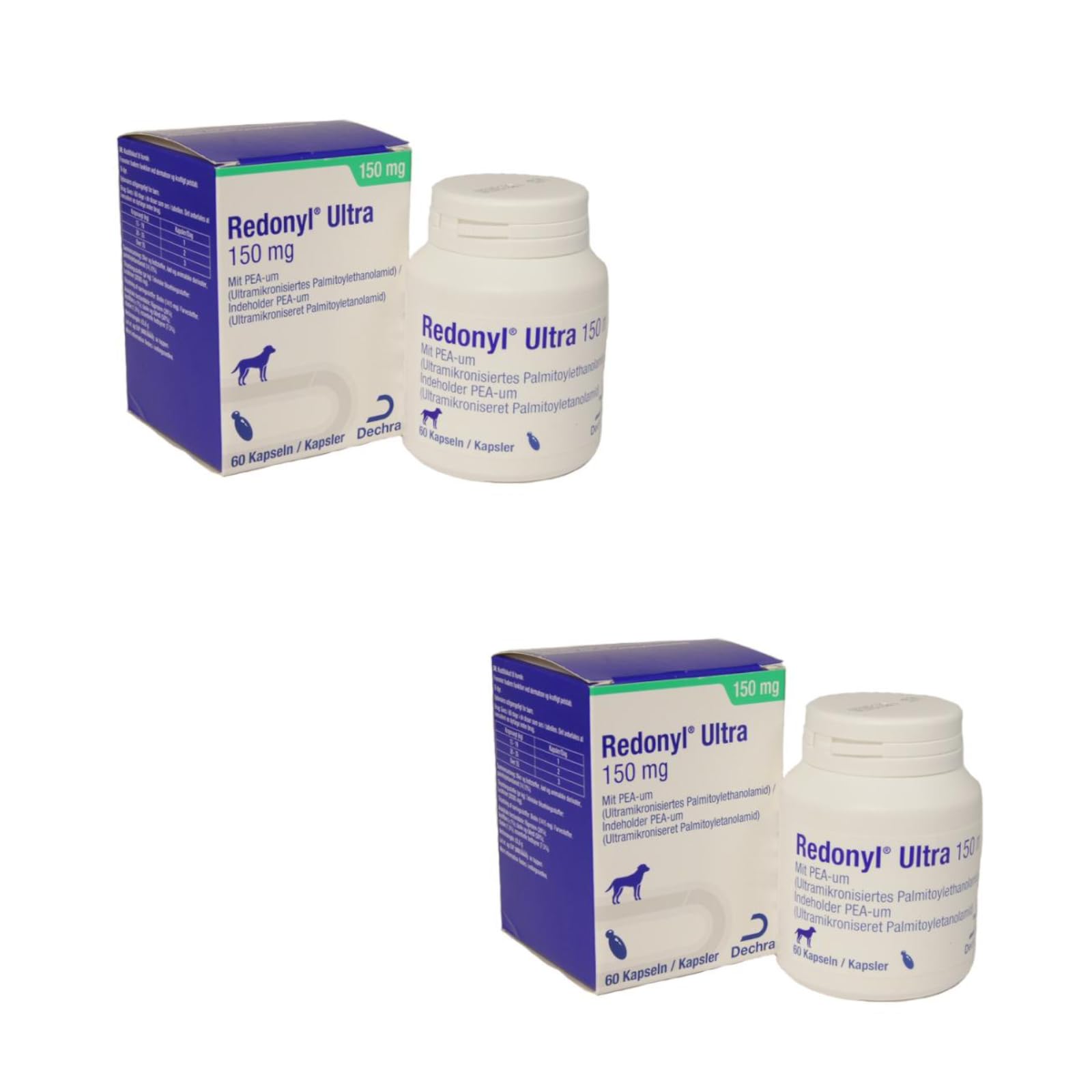 Dechra Redonyl Ultra 150 mg | Paquete doble | 2 x 60 cápsulas | Complemento alimenticio para perros | Contiene palmitoiletanolamida (PEA) | Para mantener la salud natural de la piel
