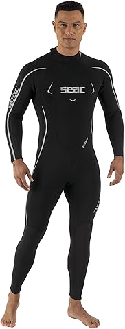 SEAC Feel-S Man 3mm – Traje de Neopreno para Hombre de 3 mm UltraStretch con Cremallera Trasera YKK, Costuras Flatlock y Rodilleras reforzadas – Traje para Buceo, Snorkel y apnea