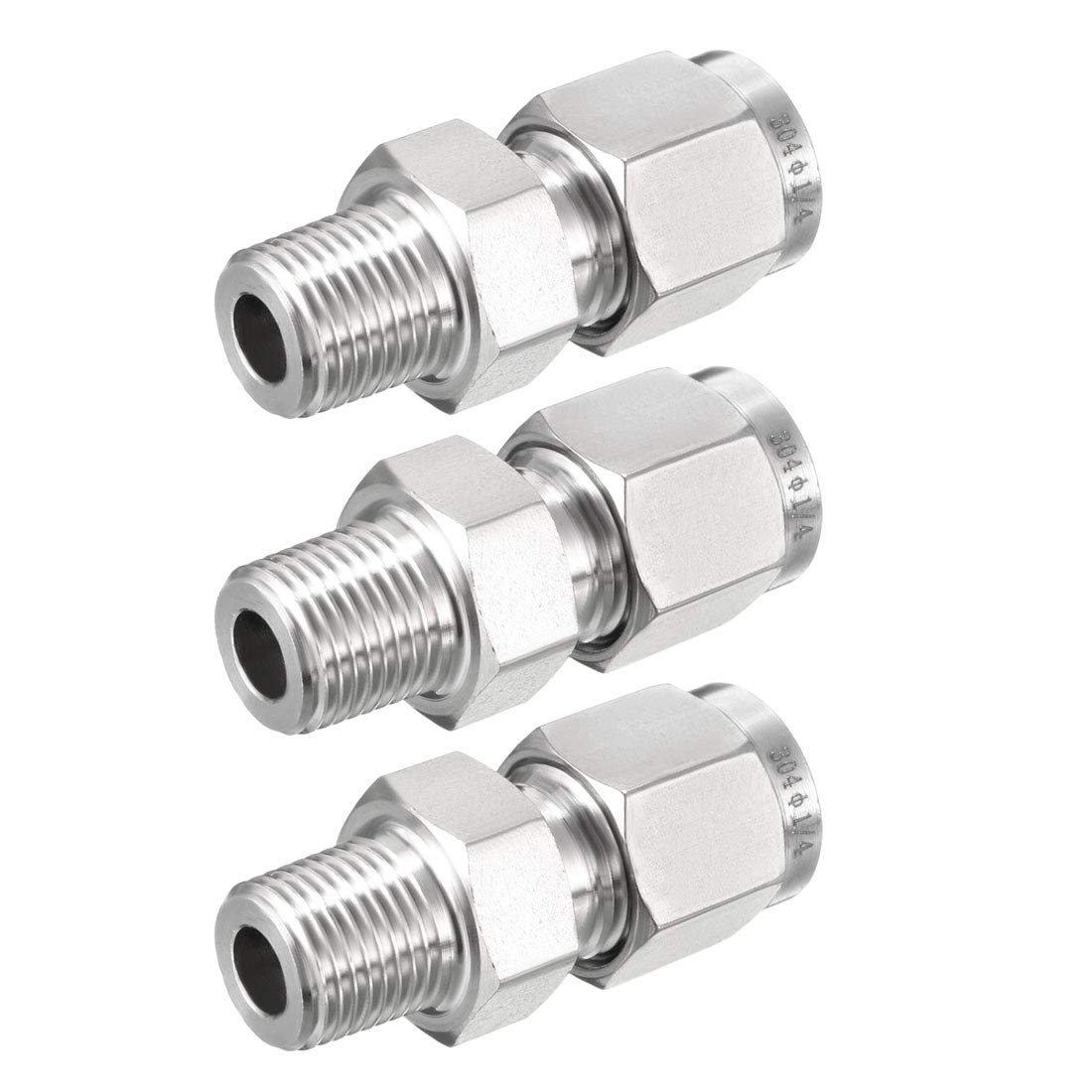 Adaptador NPT 1/8 macho a tubo F 1/4 con doble virola para conexion de tuberias pack de 3
