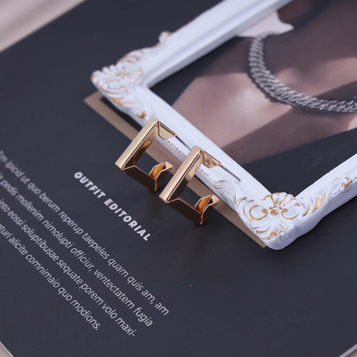 Andelaisi Boho Square Hoop Earrings Vintage Square Huggie Earrings Hollow Square Drop Earrings Geometric Open Square Studs Earrings Jewelry for Women - Image 5