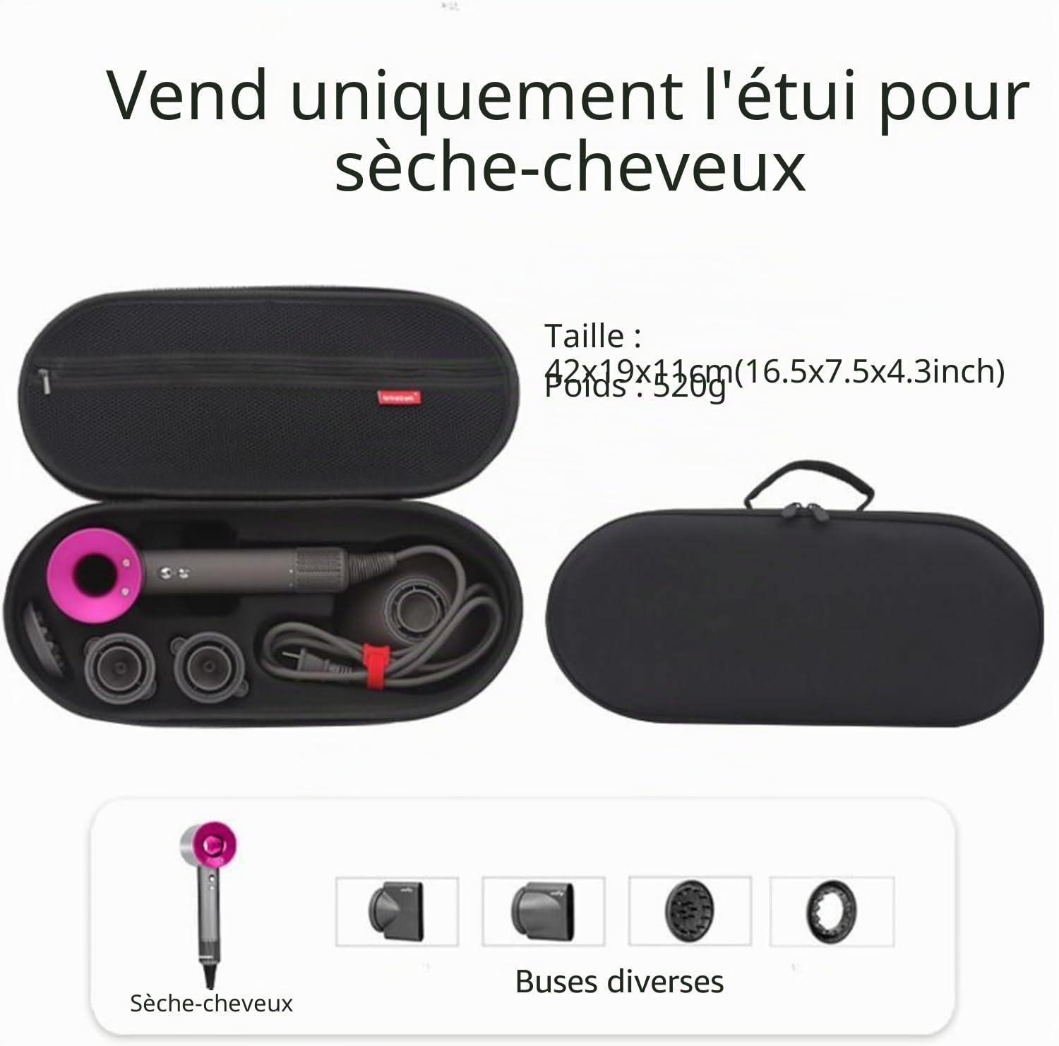 Étui de rangement étanche pour sèche-cheveux Dyson - Sac de transport portable (noir)