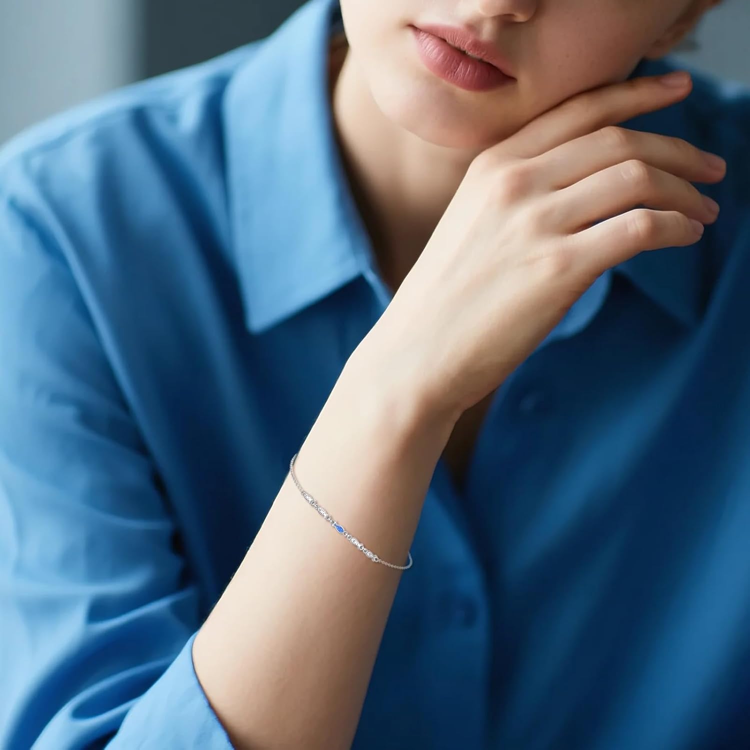 YFN Swim Against The Current Bracelet Sterling Silver Tiny Blue Opal Fish Charm Bracelet Inspirational Jewelry for Women Motivational Gifts for Mom Grandma - Image 3