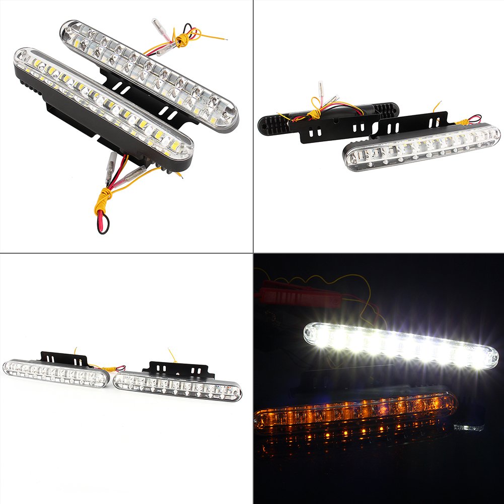 Qiilu Feux de jour 2X 30 LED Voiture 12V DC Feux de Signalisation Diurnes DRL Conduite Lumière du Jour Lampe + Clignotant