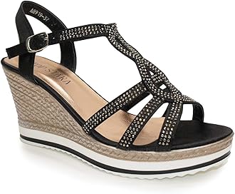 IVACHYWomens Wedge Ladies Crystal Sparkling Sandal Shine Espadrille Platform Shoes Size UK