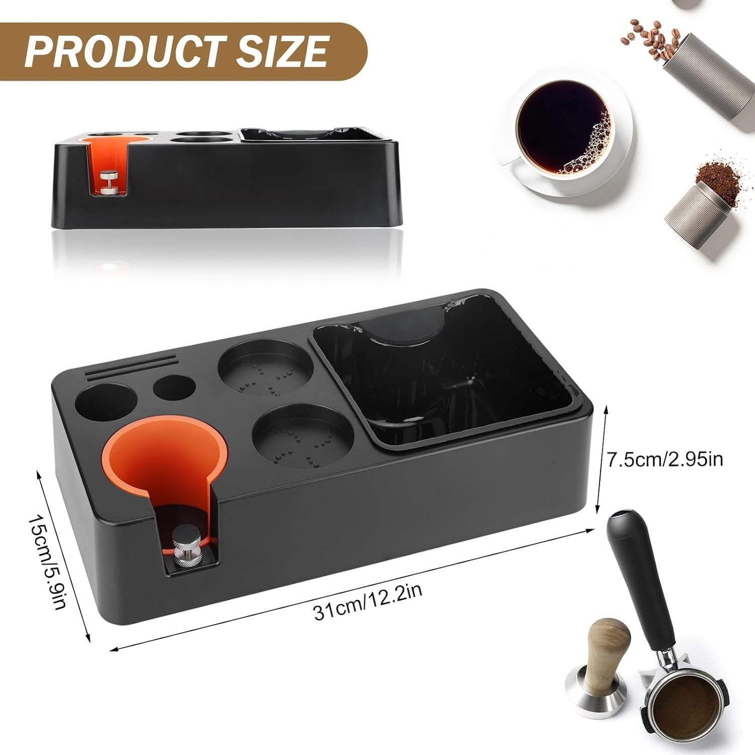 Stacja do ubijania kawy espresso, na akcesoria 8 w 1, pasuje do tamperów 51, 53, 58 mm, dystrybutorów, kolb i sitka, plastikowa podstawa do przechowyw