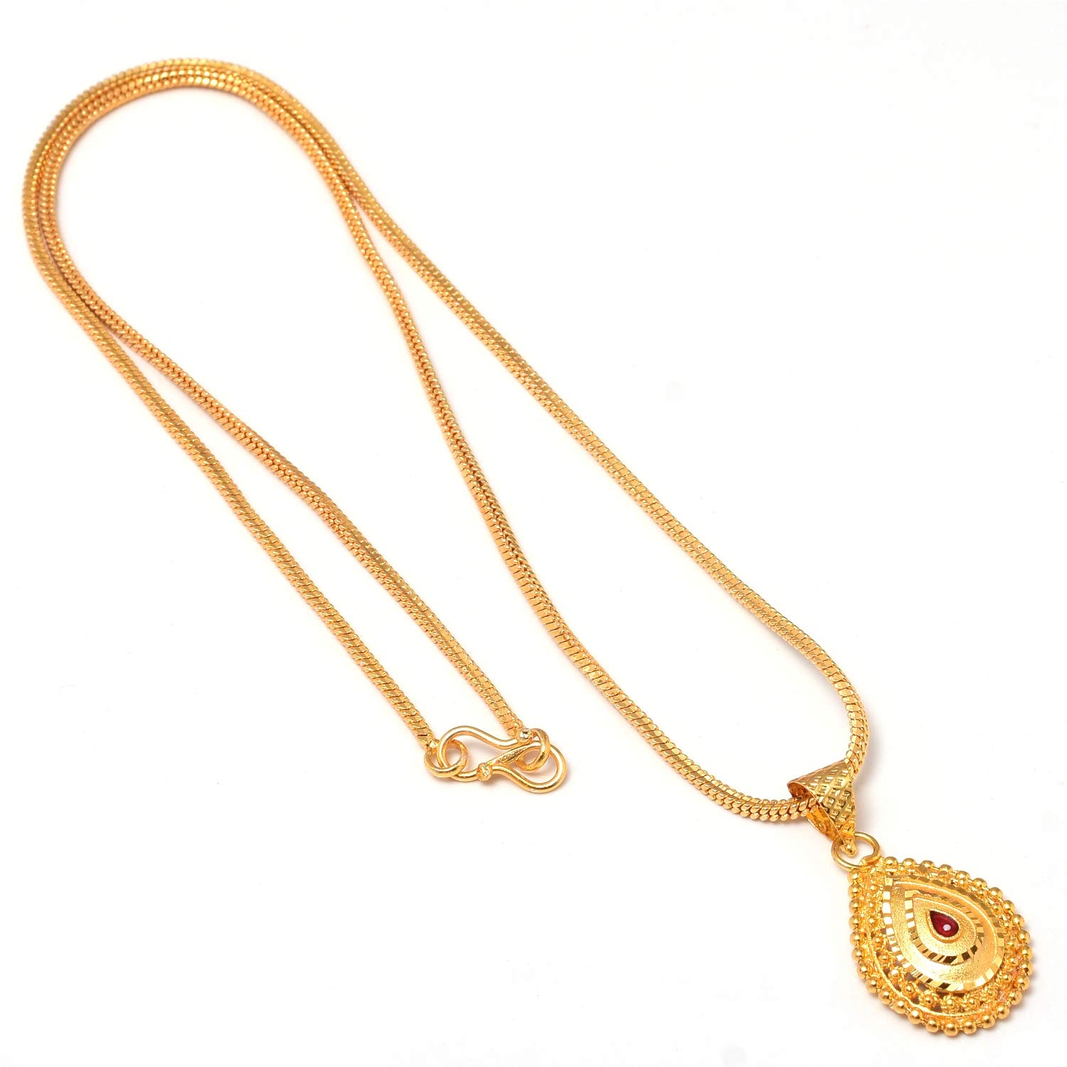 Round Gol/Heart Style Meena Work Plated Locket/Pendant with Chain