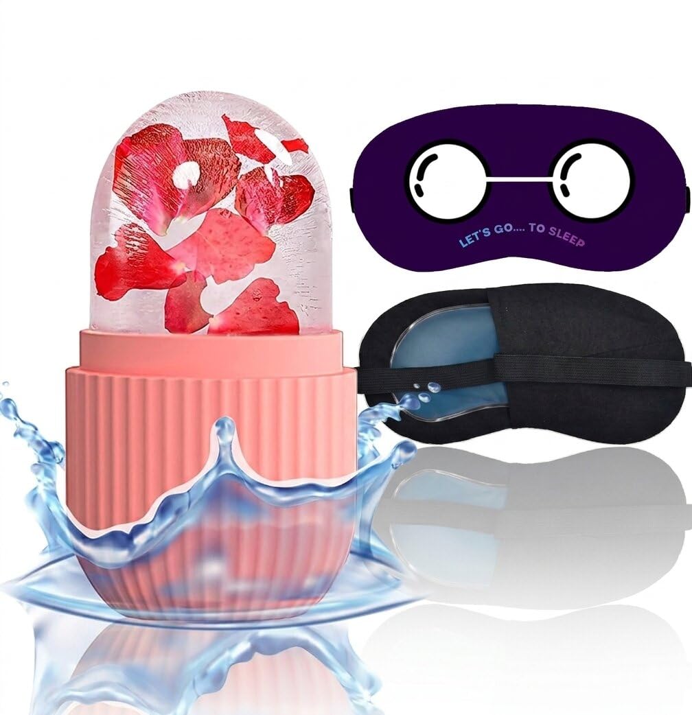 Color-Pop Cryotherapy Set | Reusable Silicone Ice Roller Face Mold & Contrasting Cold Gel Eye Mask for Bright, Happy Skin-image-11