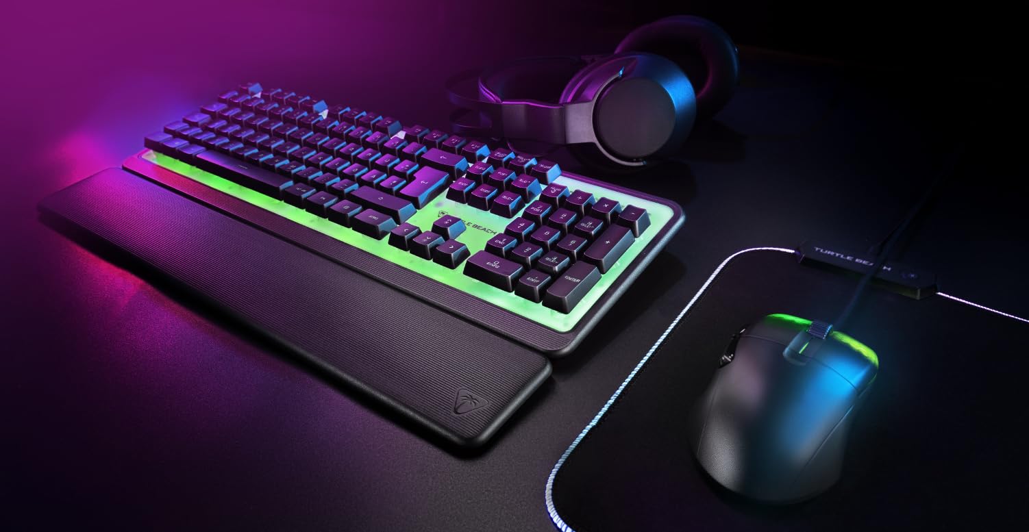 Turtle Beach Magma - Membrana RGB Gaming Keyboard z klawiszami membranowymi, zaawansowana technologia Anti-Ghosting, technologia Easy-Shift, oświetlenie RGB, zdejmowana podkładka pod nadgarstki