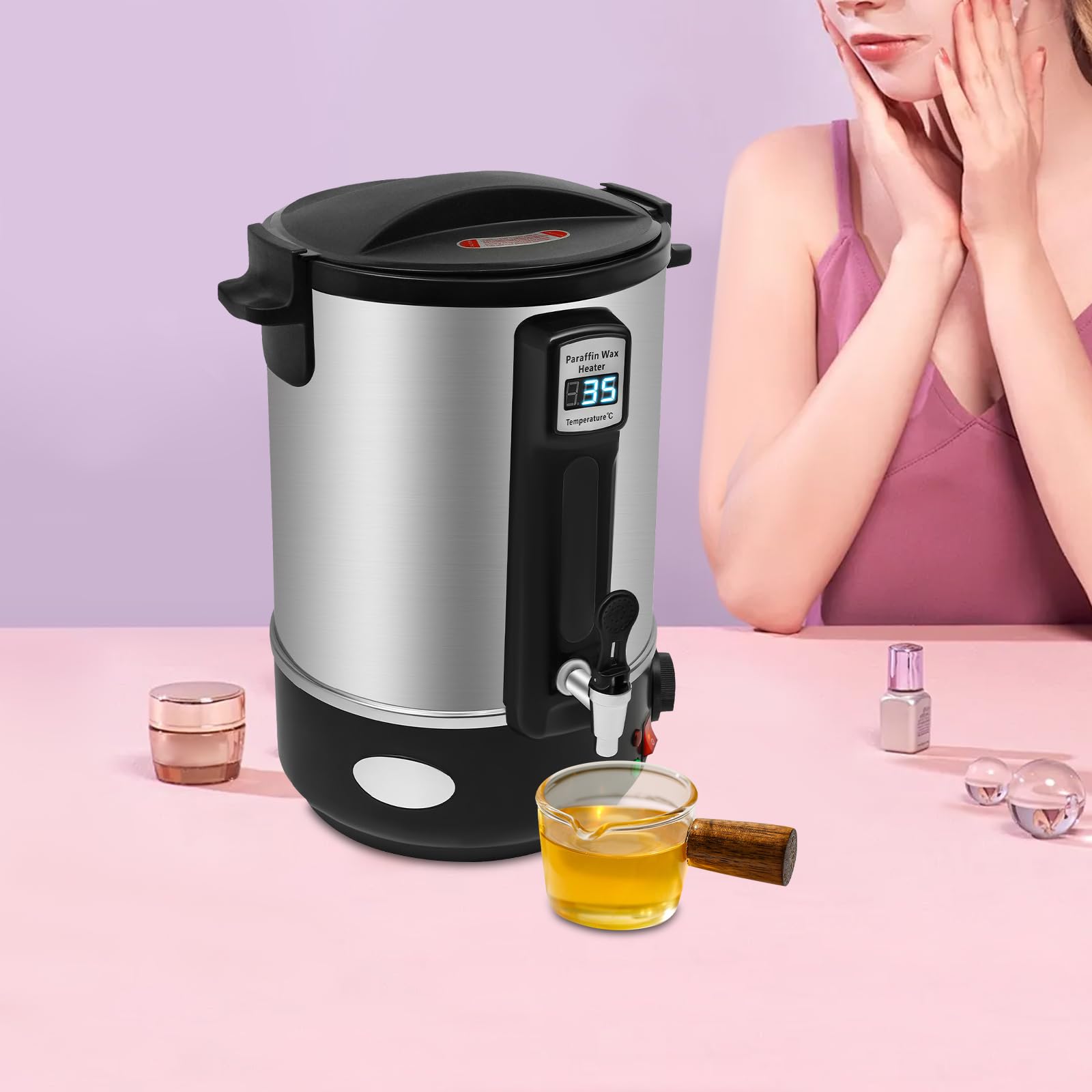 Fondatore per cera elettrica 12 l 1100 W, macchina per sciogliere la cera con rubinetto e display a LED, vaso per cera temperatura 30-100 °C, per soia paraffina cocco, casa officina, acciaio inox 201