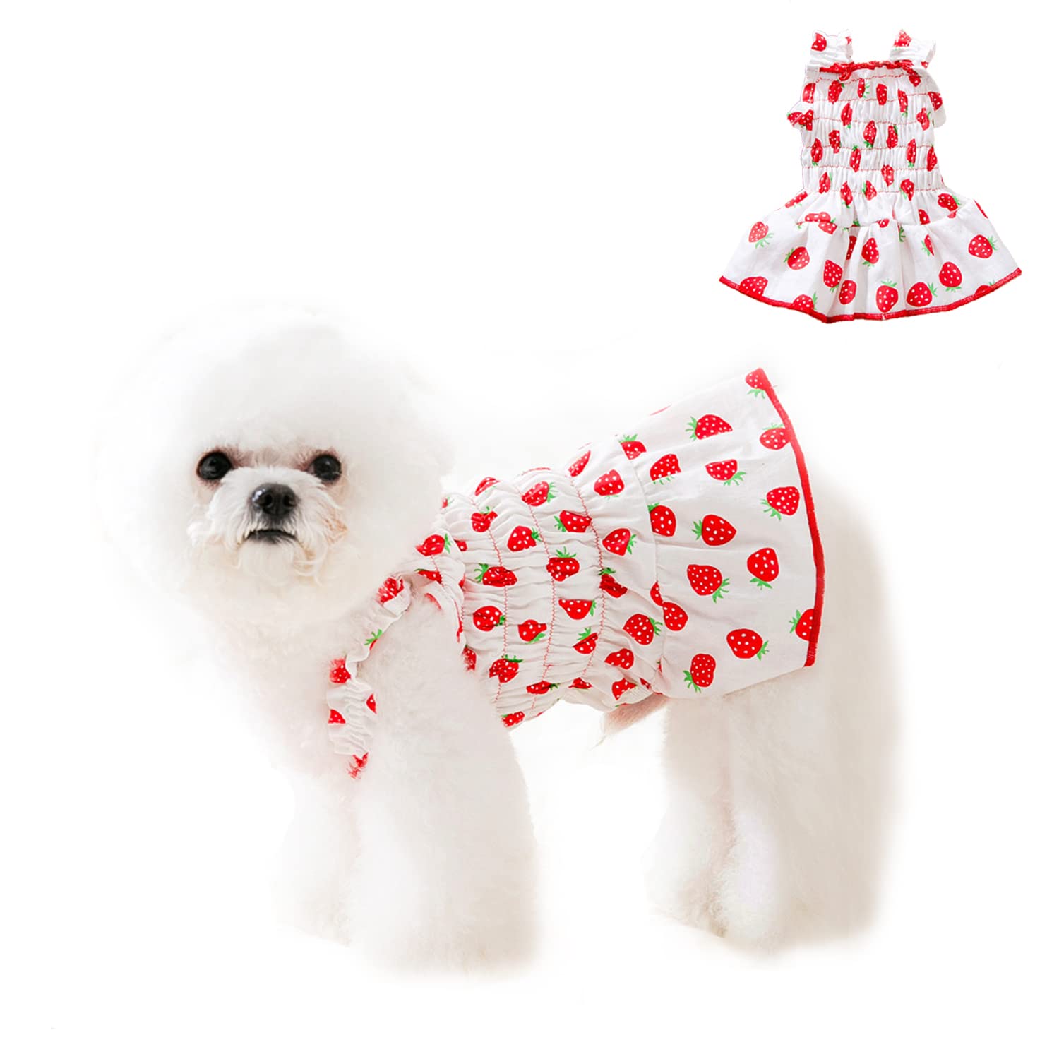 HDKUW Small Dog Dress Strawberry, Dog Halter Skirt for Small Dogs, Doggie Sundress Dog Apparel L
