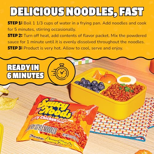 Image of Maruchan Ramen Spicy Chicken Noodles, Saucy Noods - Stir Fry Style, Bold Korean-Inspired Sauce, Rich Flavor, Made in USA - 3.3 Oz. (20 Pack)