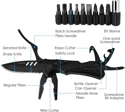 Miniatura 2 de WINWILD Cuchillo de bolsillo multiherramienta con alicates, destornilladores, abridor de botellas, bloqueo de seguridad, cuchillo de campamento para