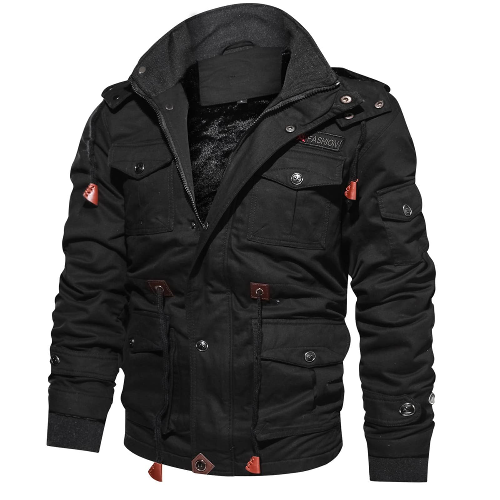 Herren Fleecejacke Warme Jacke Winter Thermojacke Gefüttert Winterjacke Stehkragen Cargo Jacke Übergangsjacke Militär Feldjacke Cargojacke Arbeitsjacke mit Taschen