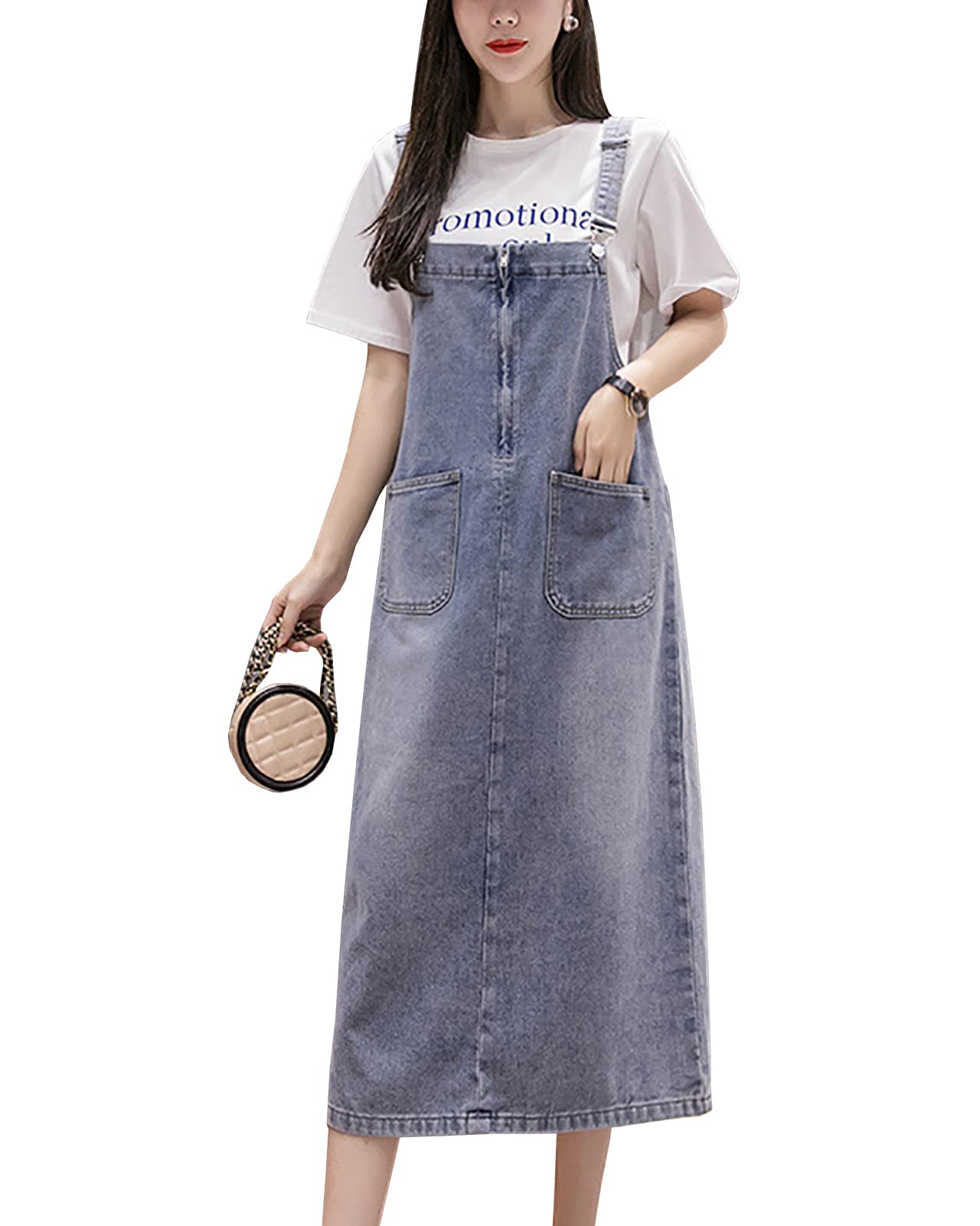 Mujer Vestido Peto Vaquero Largo Denim Vestido Monos Peto Falda Dungarees